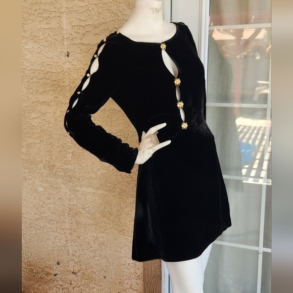 For Love and Lemons Beatrix Velvet Button Sleeve Dress - Picture 7 of 13